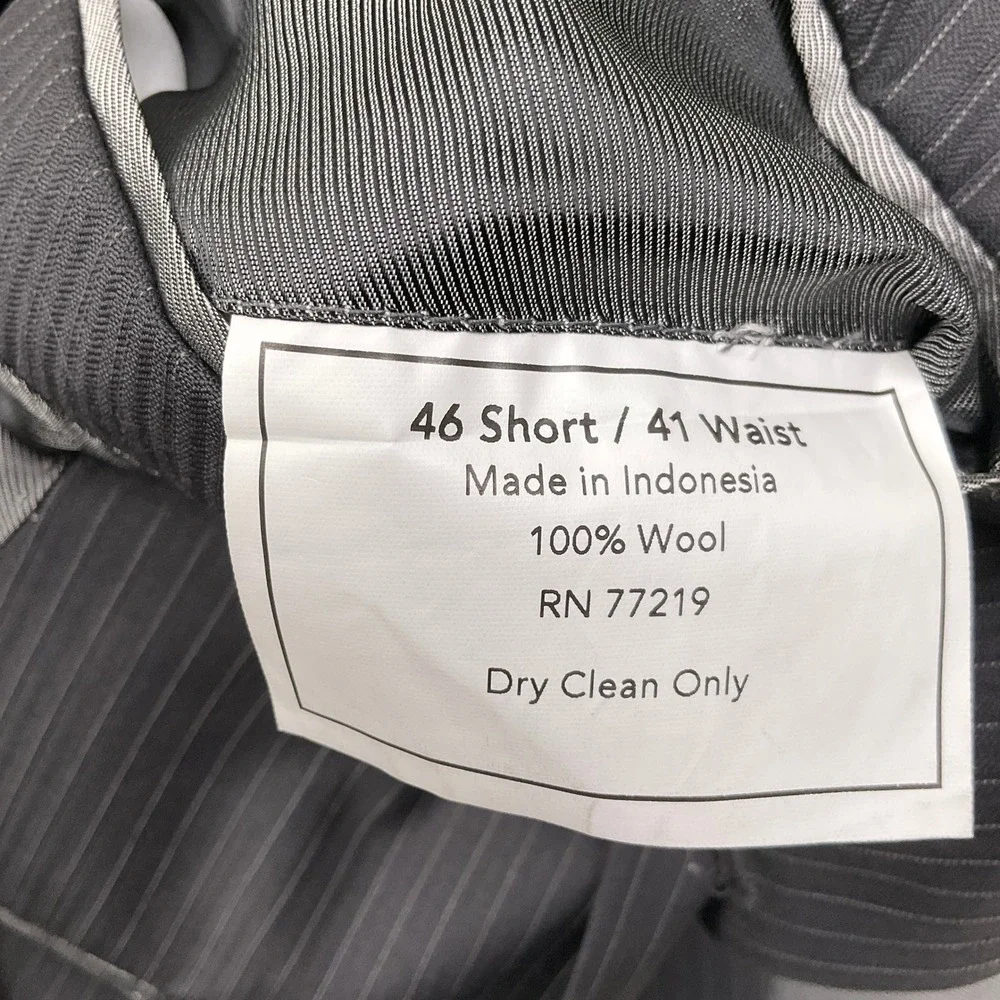 Pronto Uomo Suit Mens 46S 41W Gray Pinstripe Traditional Executive 2 Button Wool